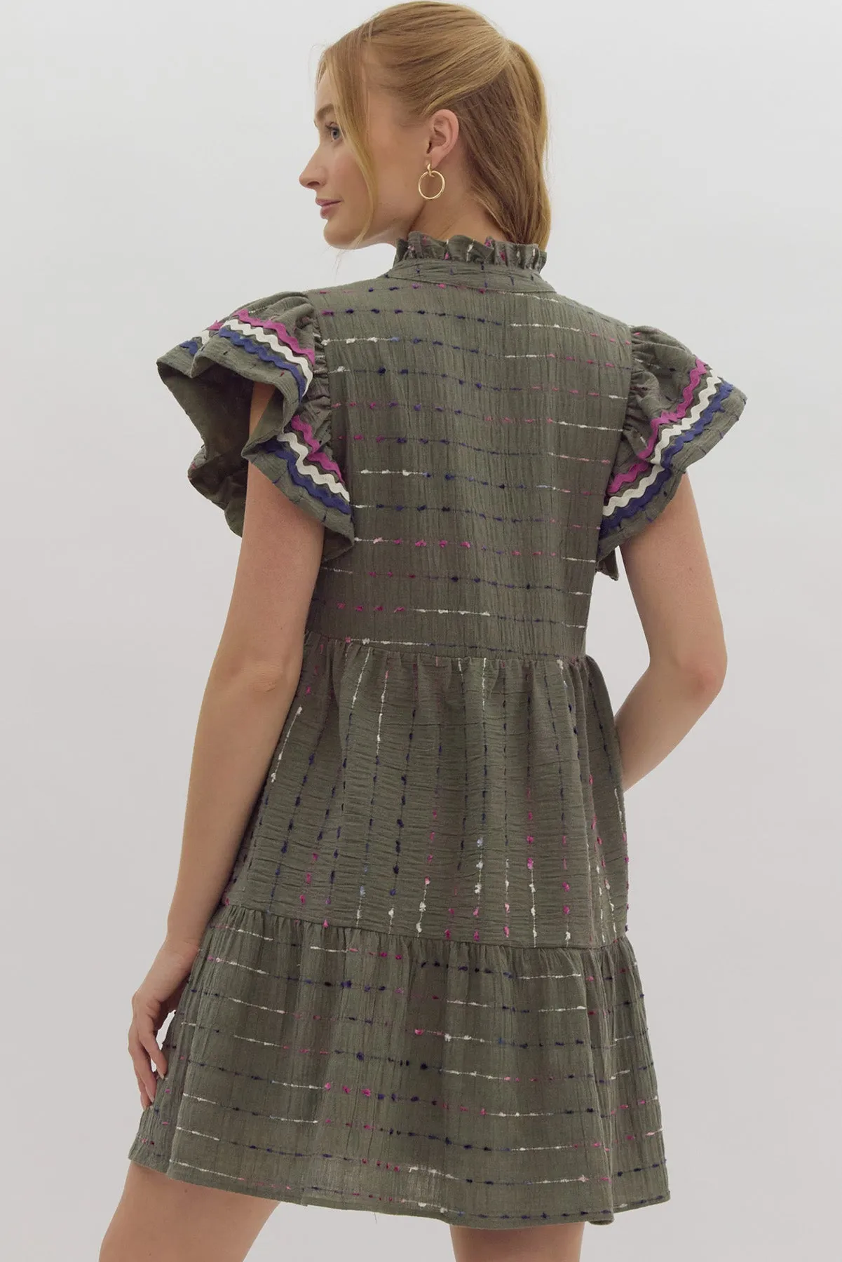 Textured Flutter Sleeve Mini Dress