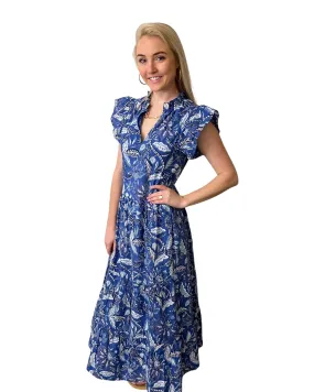 The Long Length Tinley Block Print Dress in Brilliant Blue Floral