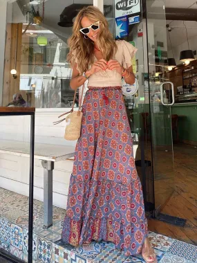 Uniwim Women's Print Long Skirt Ruffle Skirt Fashion Boho New Casual Floral Female Holiday Skirts 2023 Traf Official Store Denim Skirt