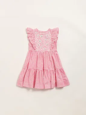 Utsa Kids Pink Gingham Checkered Tiered Cotton Dress - (2 -8yrs)