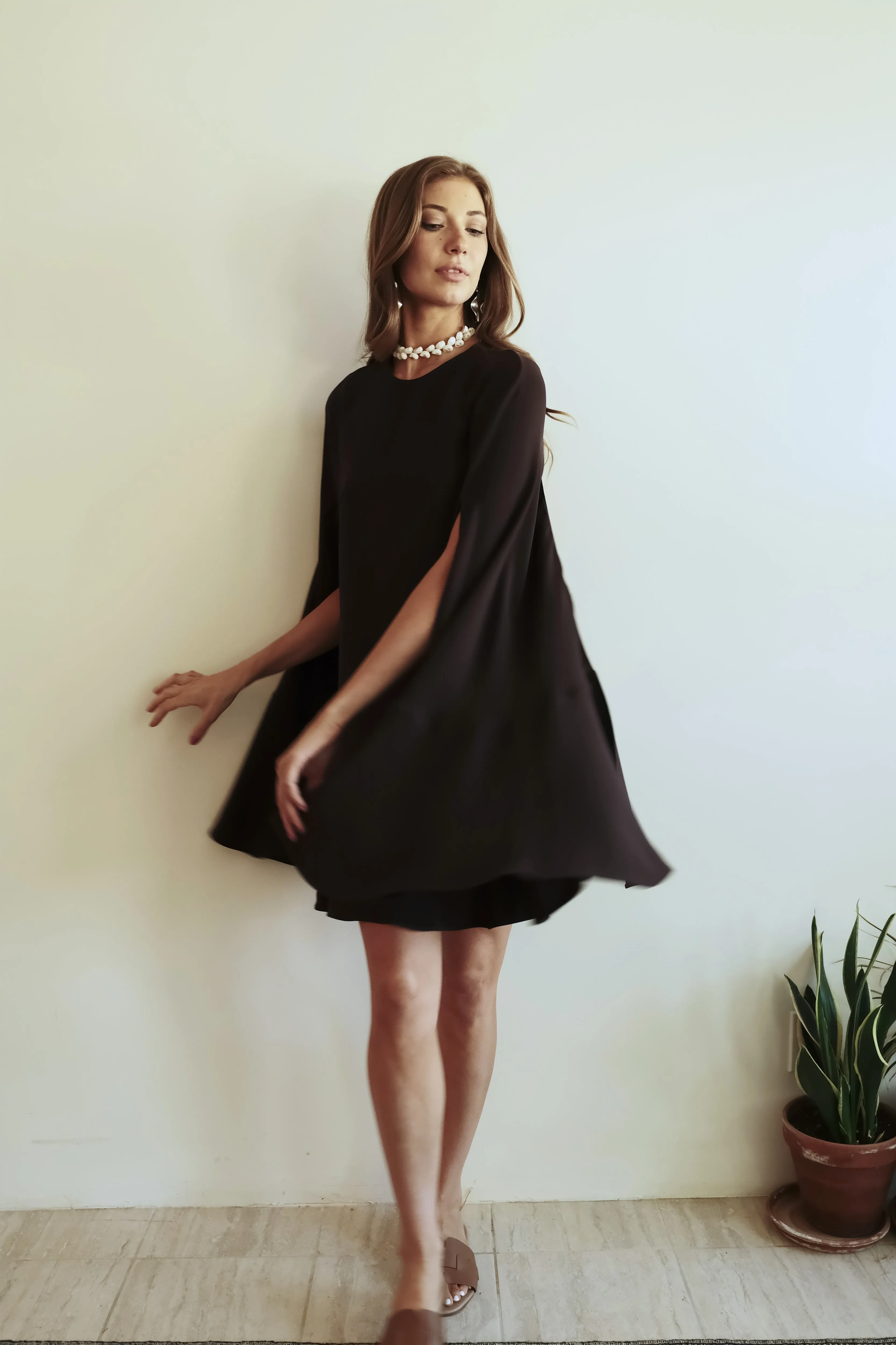 Valentino SS21 Brown Cape Mini Dress