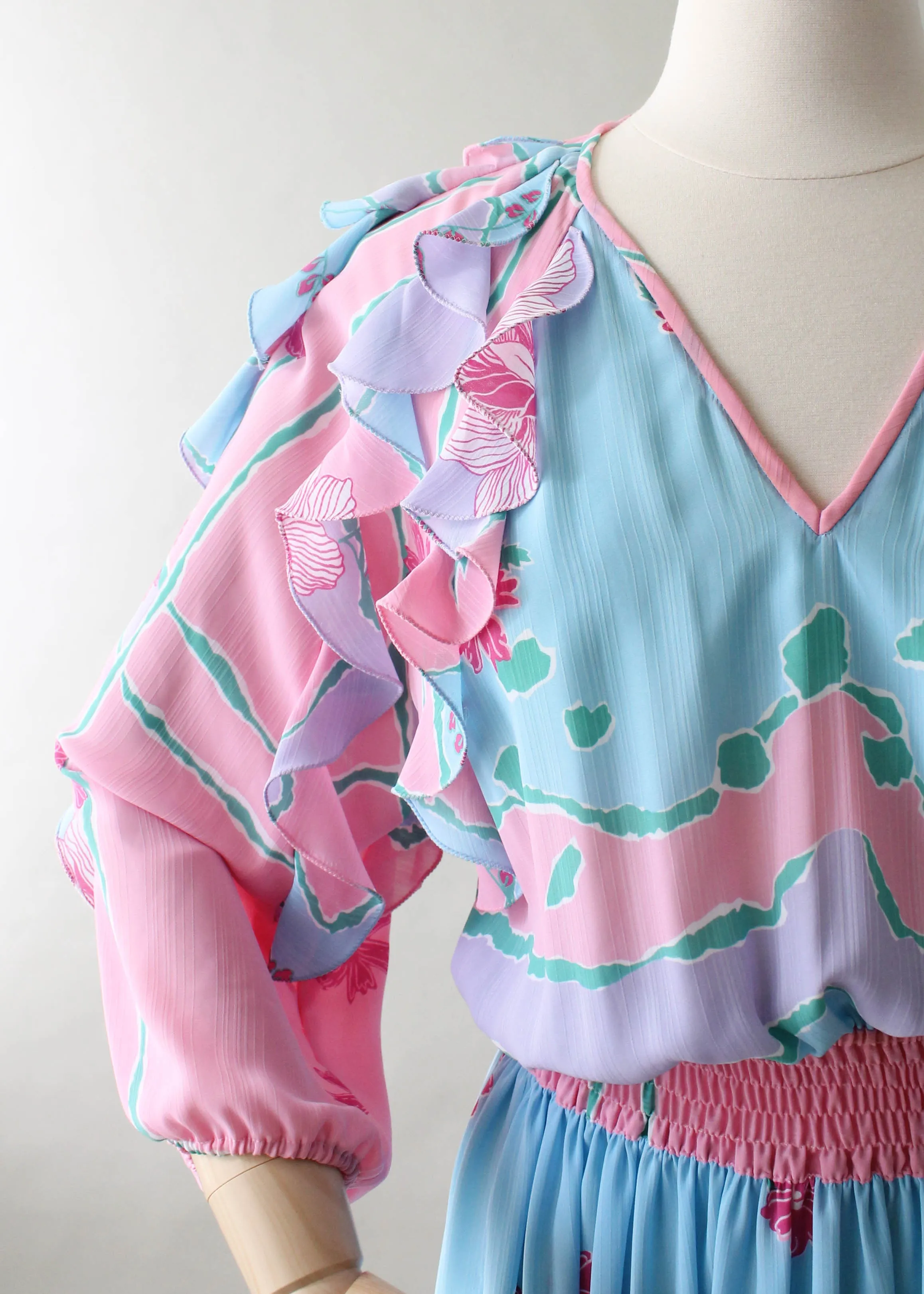 Vintage 1980s Diane Freis Pastel Flutter Dress