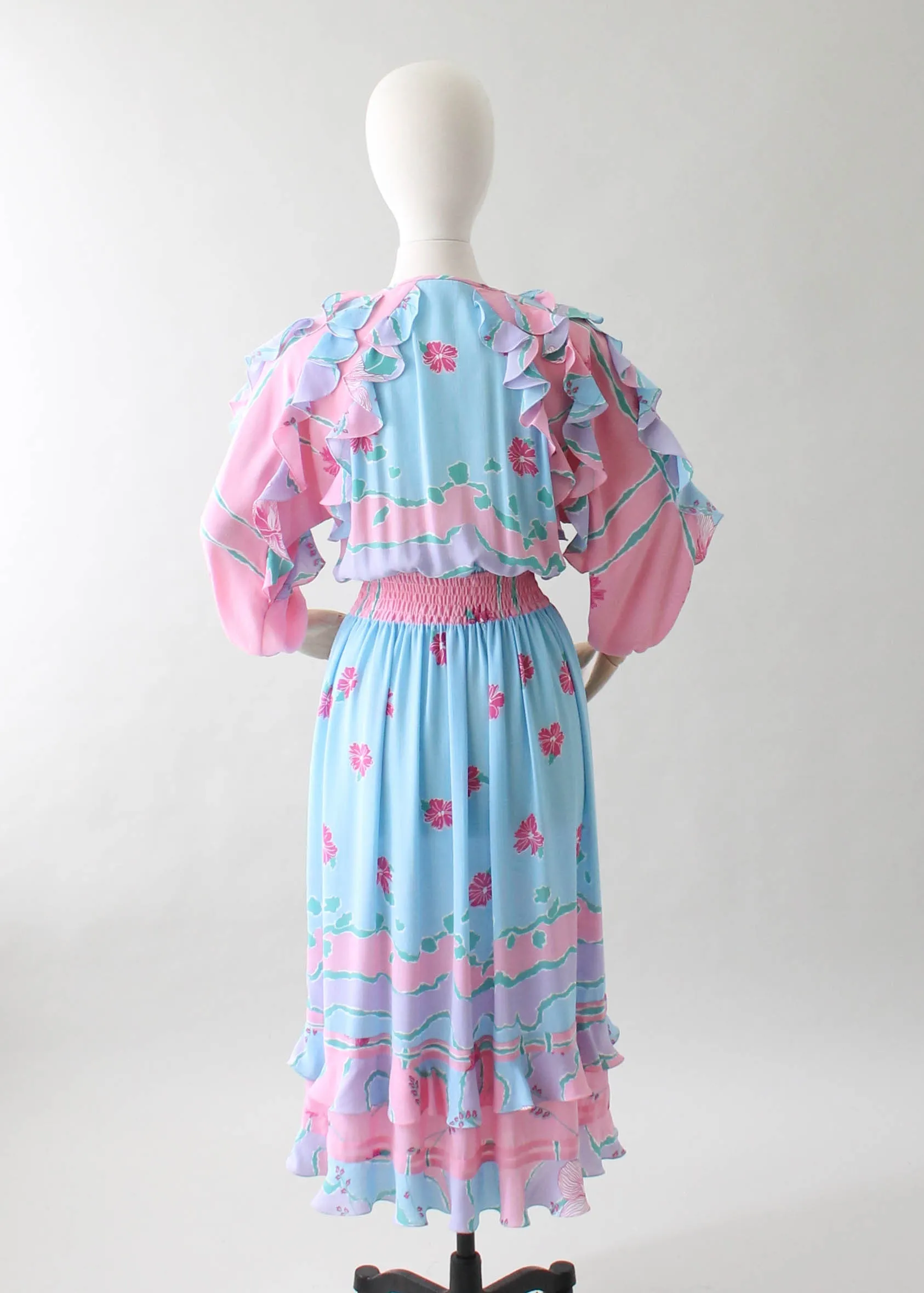 Vintage 1980s Diane Freis Pastel Flutter Dress