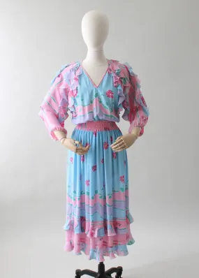 Vintage 1980s Diane Freis Pastel Flutter Dress