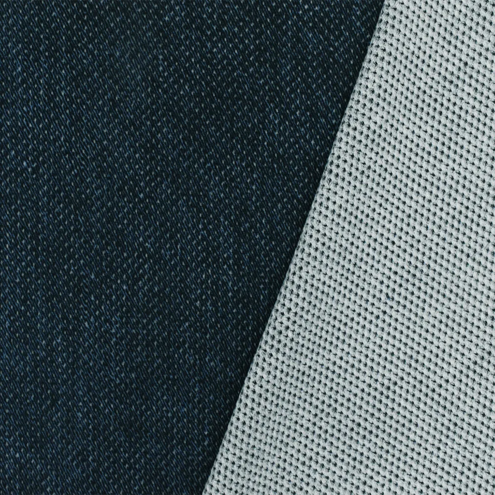 Vintage Navy Blue Texture Printed Stretch Poly Athletic Mesh Knit Fabric