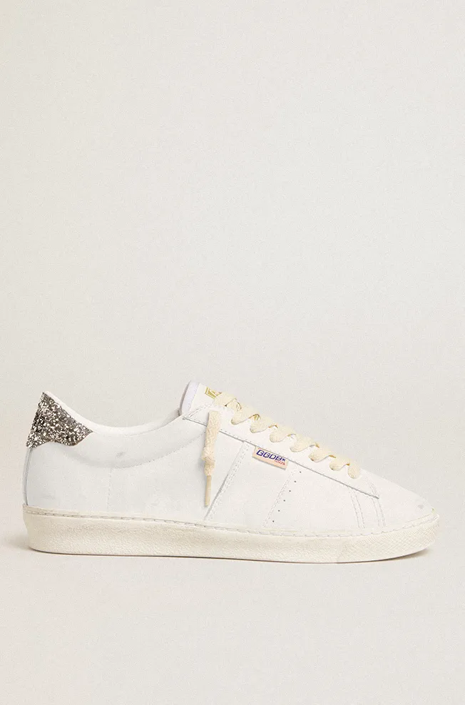 White Match Star Sneaker with Silver Glitter Heel