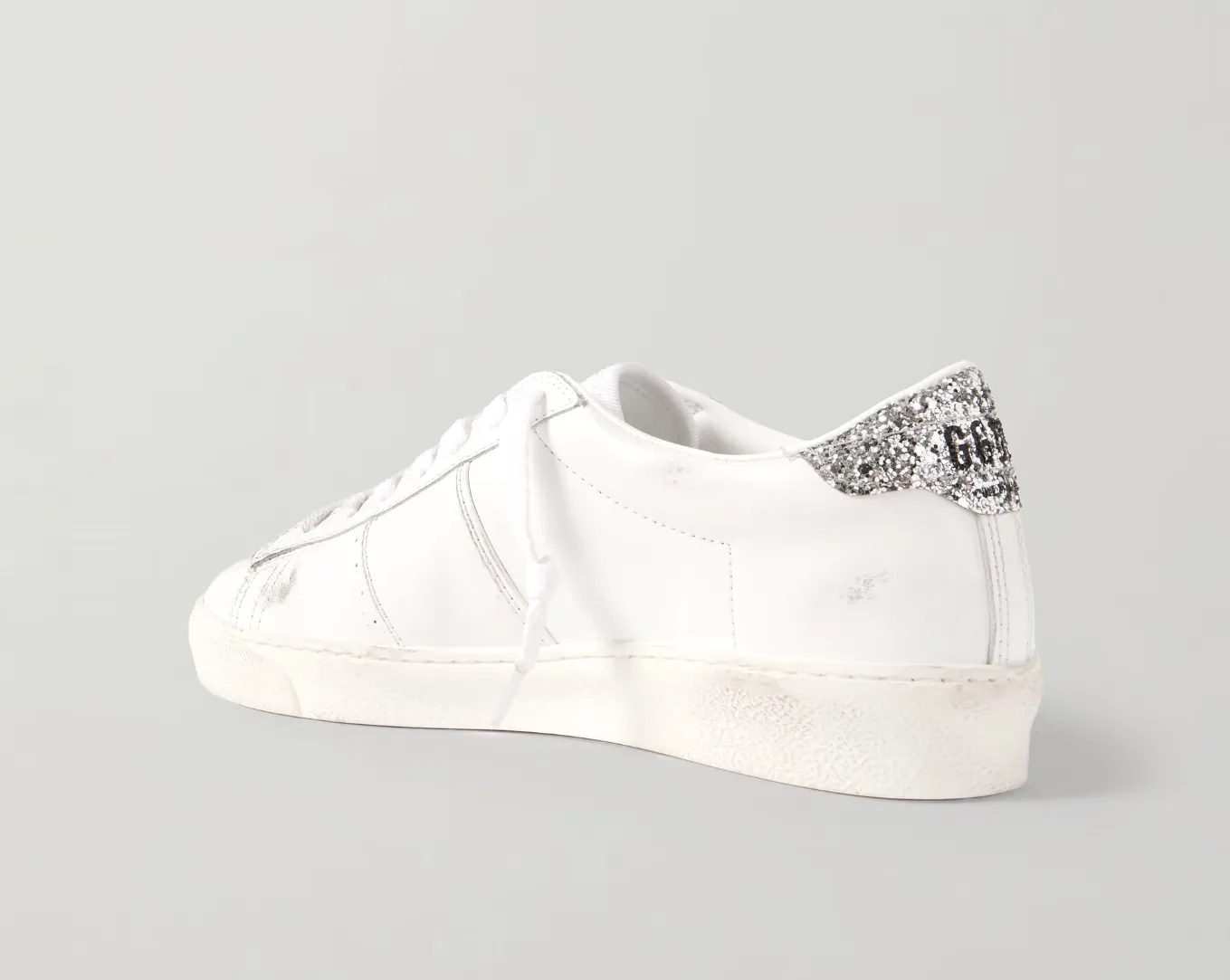 White Match Star Sneaker with Silver Glitter Heel