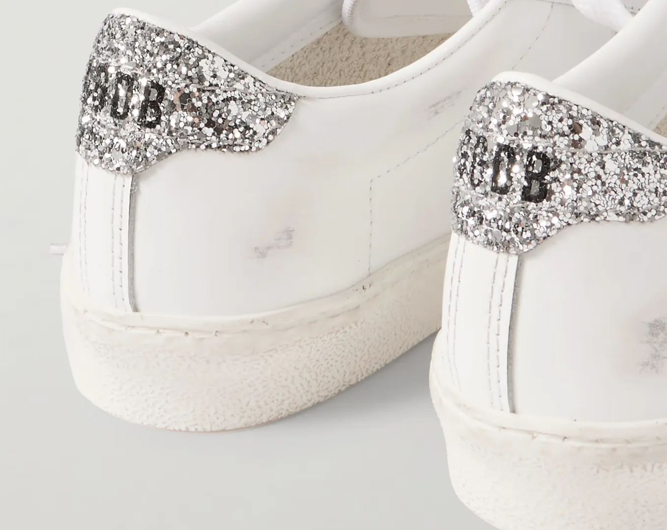 White Match Star Sneaker with Silver Glitter Heel