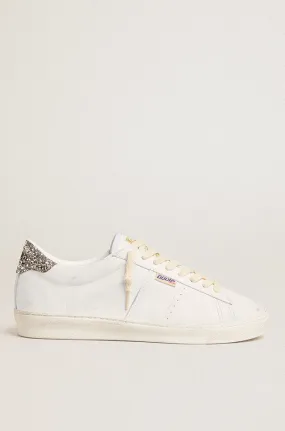 White Match Star Sneaker with Silver Glitter Heel