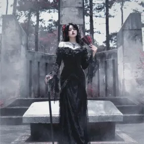 Women Black Gothic Style Mid-Length Dark Frock