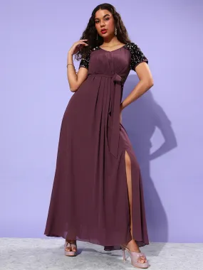 Women's Mauve Relaxed Fit   Maxi   Georgette Dress