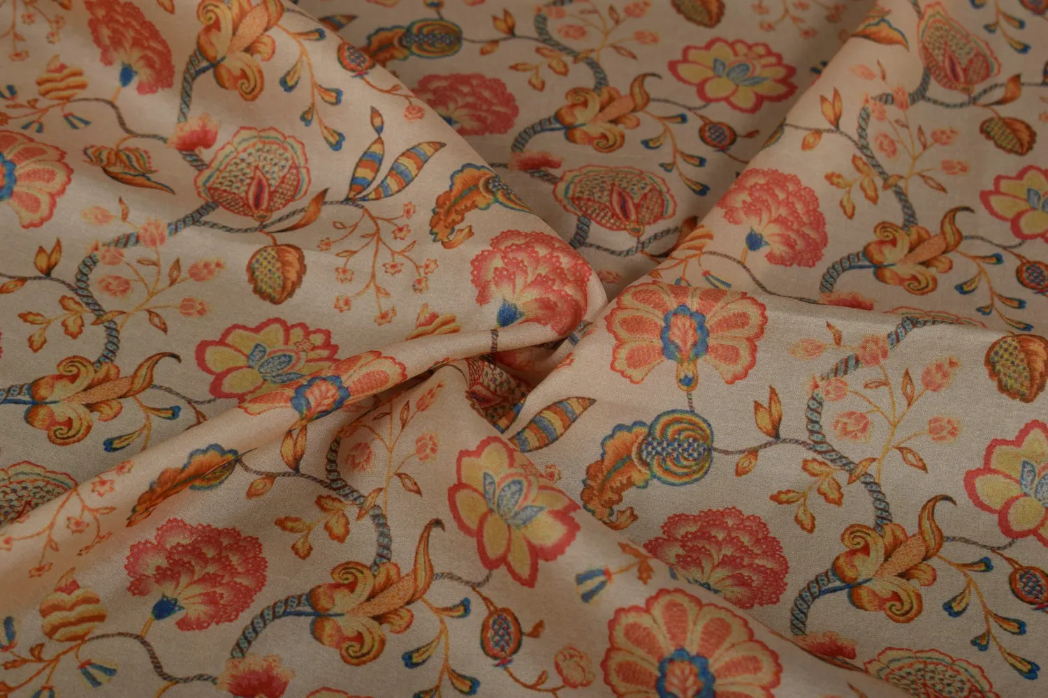 Yellow Printed Tussar Impression Fabric