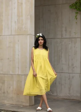 Yellow Sleeveless Cotton Silk Dress