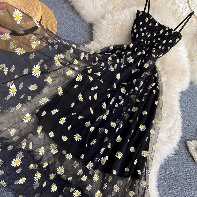 YuooMuoo Women Dress New Korean Fashion Floral Print Spaghetti Straps Mesh Party Dress Vacation Style Lady Beach Vestidos